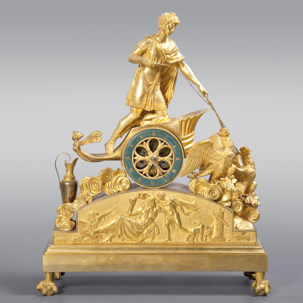 Французские каминные часы «Ганимед на колеснице Юпитера» в стиле ампир