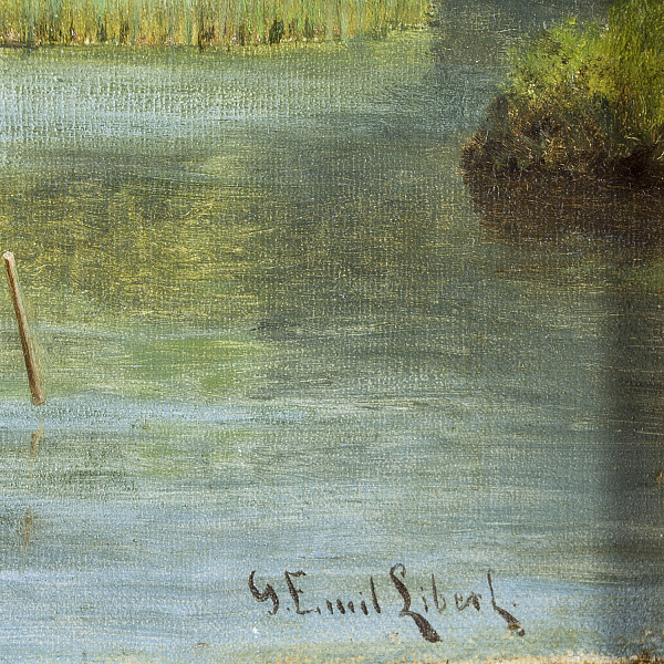 Георг Эмиль Либерт «Летний пейзаж с белым лебедем на пруду»