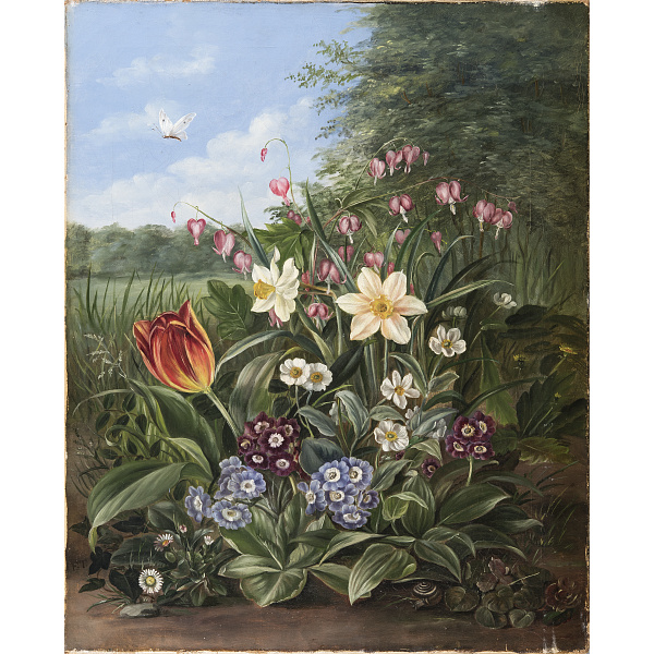 Эмма Томсен «Цветочный натюрморт с бабочкой и улиткой»